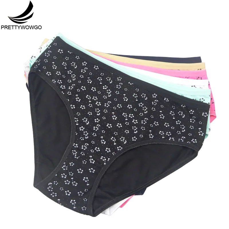 

Prettywowgo Plus Size Women Underwear Panties High Quality Floral Printed Cotton Intimates 6 Color Ladies Briefs XXL 3XL 4XL9222