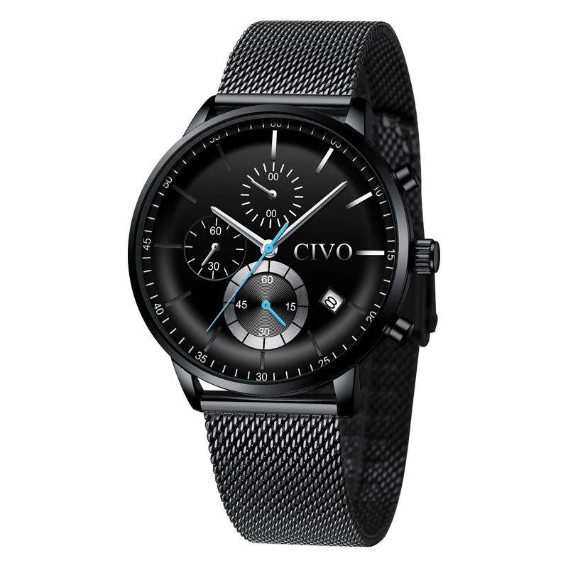 Relogio Masculino CIVO спортивные военные кварцевые наручные часы мужские водонепроницаемые часы с хронографом лучший бренд класса люкс Erkek Kol Saati - Цвет: mesh black