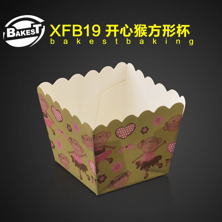 

BAKEST 100pcs per lot Happy Monkey Pattern Square Muffin Cake Paper Cup DIY Baking Tools