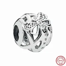 925 пробы серебро ажурные филигрань мечтательный бисер-стрекоза с Ясно CZ DIY Fit PANDORA талисманы для изготовления ювелирных изделий FL709