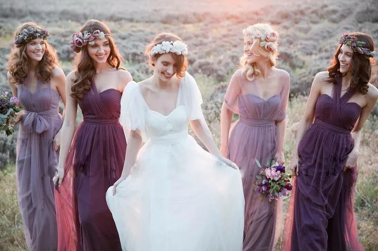 Lavender Purple Blush Long Tulle Bridesmaid Dress 2017 New Ribbon Lavender Purple Blush Long Tulle Bridesmaid Dress 2017 New Ribbon Variable Shoulder Beach Wedding Guests Tr B0022 In Dresses From