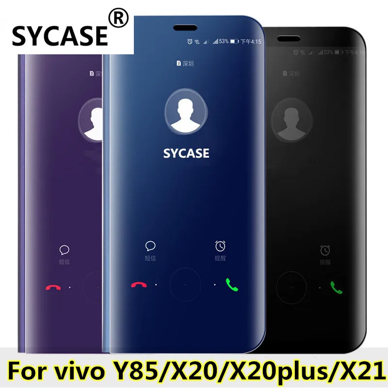 Sycase класса люкс зеркало Clear View Smart Cover для Vivo X20 X21 плюс V9 Y85 чехол с режимом умного