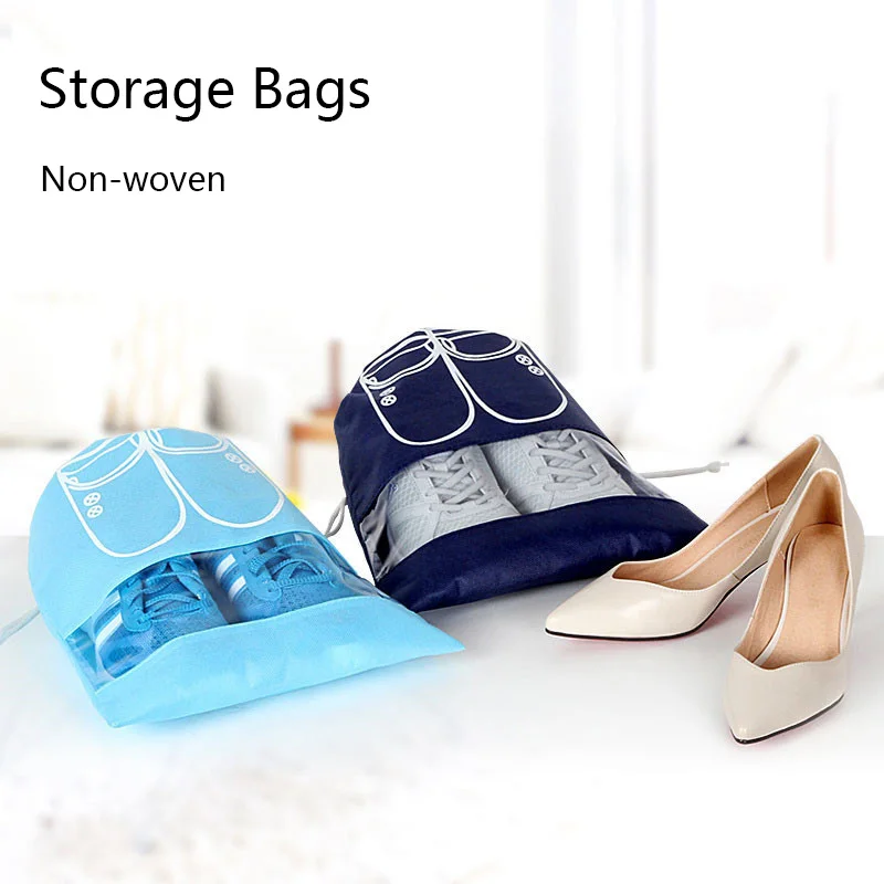 Drawstring Blue Portable dust proof Shoe Storage Bag Travel Visual