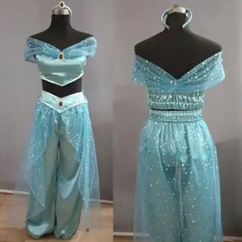 

2018 Fashion Blue Aladdin Jasmine Princess Cosplay Women Girl Fancy Dress Up Party Costume Sets