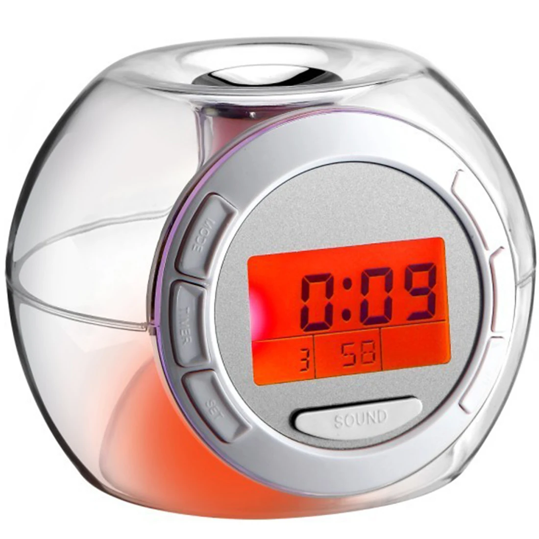 

Creative Round Alarm Clock Colorful Light Changing Gradient Alarm Clock with Calendar Clear Ball Children Alarm Clock Desktop