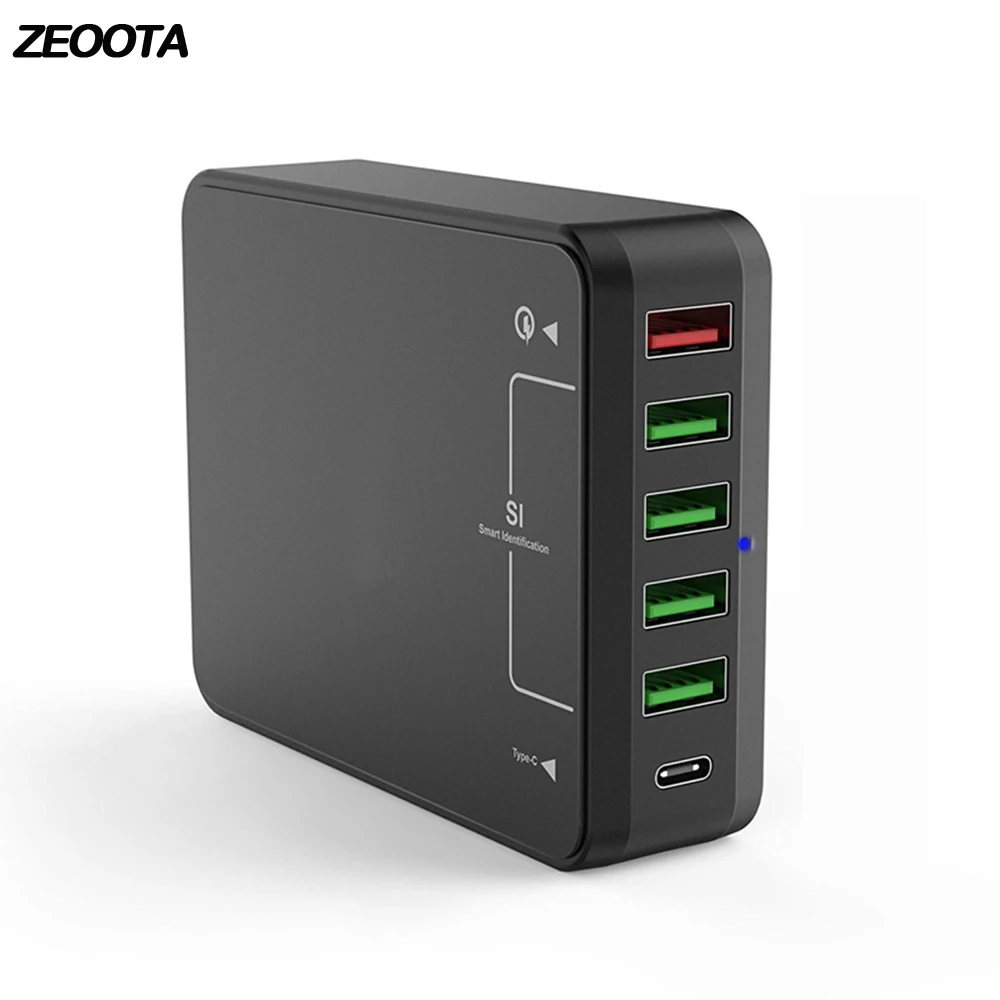 

Multi USB Charger Quick Charge 3.0 and Type C USB-C Port Phone Charger AC Adapter Travel Charger For iPhone iPad Samsung Huawei