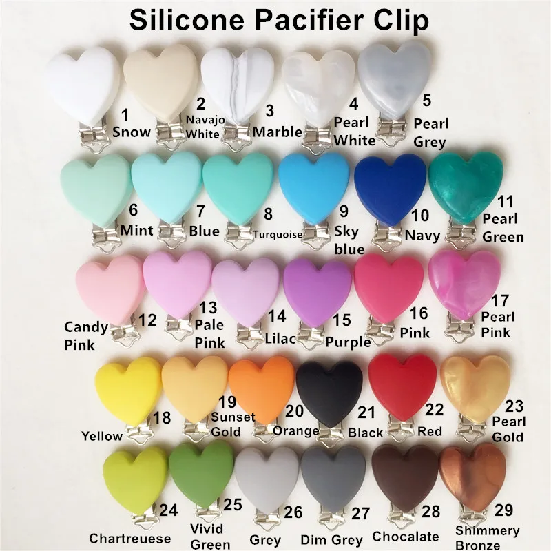 

20PCS BPA Free Silicone Heart Baby Pacifier Dummy Teether Chain Holder Clip Soother Nursing Accessory Holder Clips Food Grade