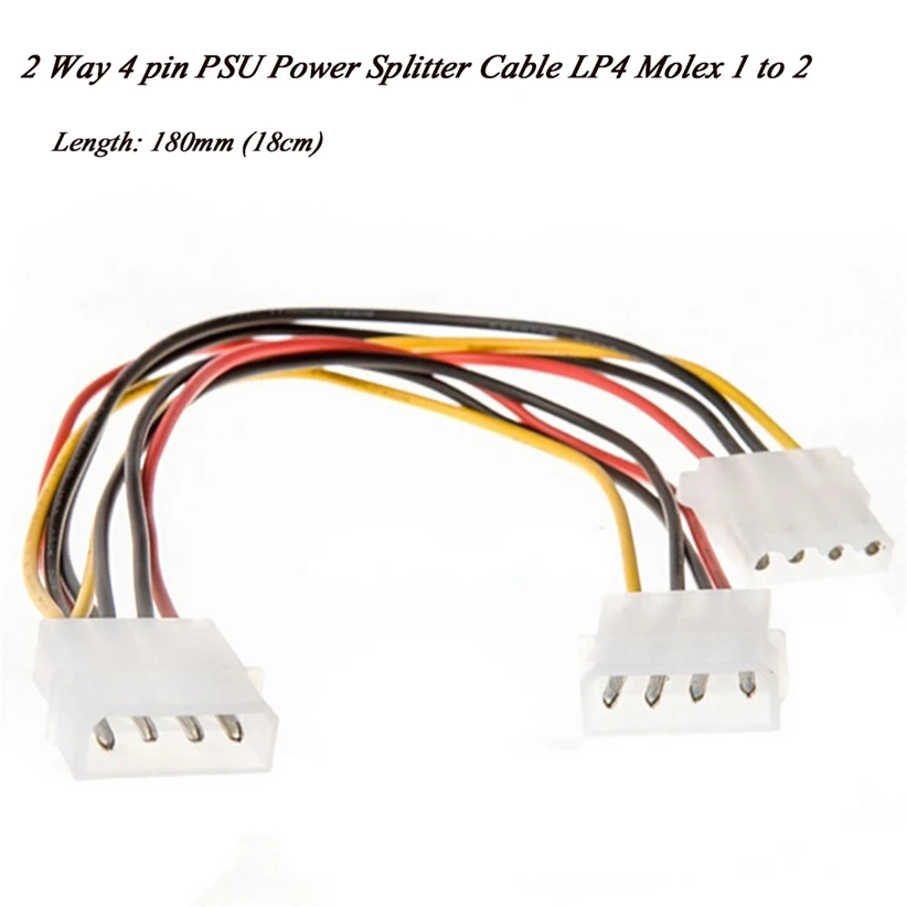 

18cm 2 Way 4 pin PSU Power Splitter Cable LP4 Molex 1 to 2 Futural Digital Hot Selling JUN30