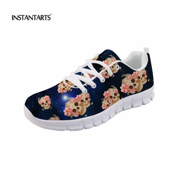 

INSTANTARTS Women Sneakers Punk Rock Skull Style Lace Up Mesh Galaxy Star Woman Casual Shoes Zapatos Mujer Woman's Spring Flats