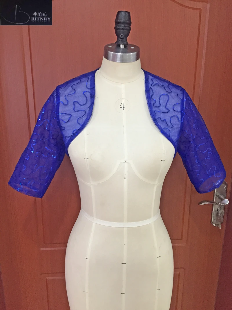 

Luxury Bolero Blue Shiny Half Sleeve Sequined Jacket Women Formal Evening Jackets High Quality Cheap Bridal Wrap
