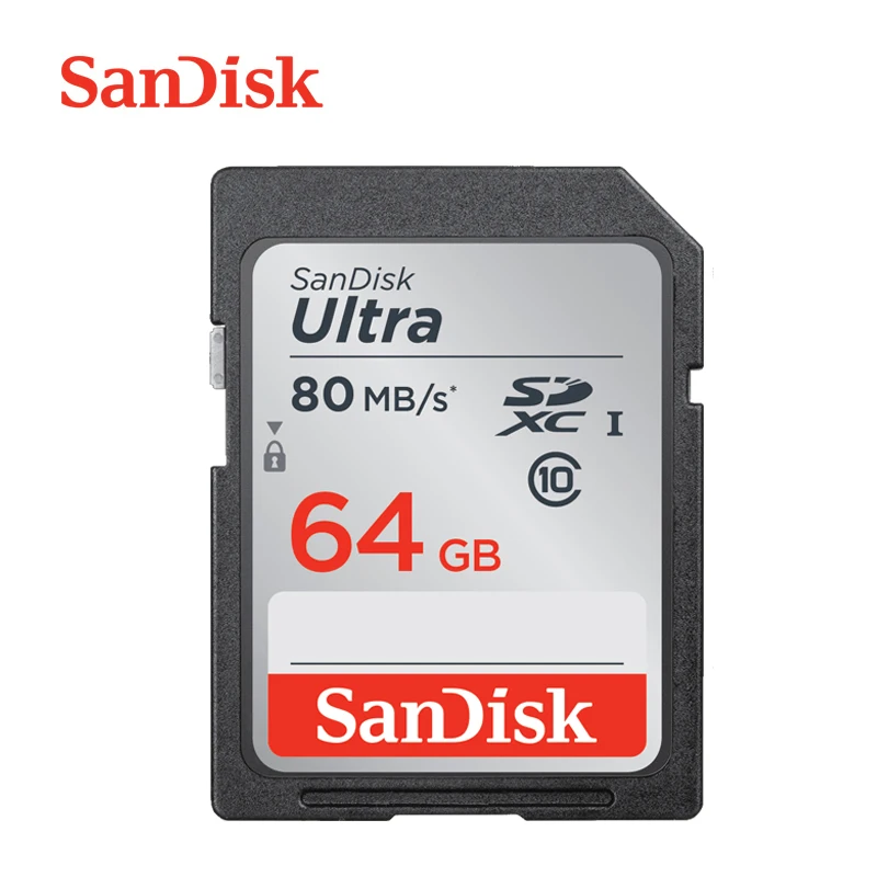 Двойной Флеш-накопитель SanDisk Ultra SD карта 16 Гб оперативной памяти, 32 Гб встроенной памяти SDHC 64 Гб 128 ГБ SDXC Class10 слот для карт памяти C10 записи видео в формате FULL HD 80 МБ/с. USH-1 для Камера - Емкость: 64 ГБ