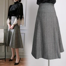 Free Shipping 2020 New Fashion Plaid Woolen Fashion Women Skirt A-line Long Mid-calf Winter And Autumn Plus Size S-2XL Skirts large size vintage wool cotton black and red plaid skirt women s winter autumn fashion gothic gothc short skirt a line pleated