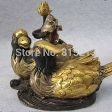 Bi0011748 Изысканный Чистая Бронзовый 24 К Золото Позолота цветок лотоса мандаринка Птица Играть воды