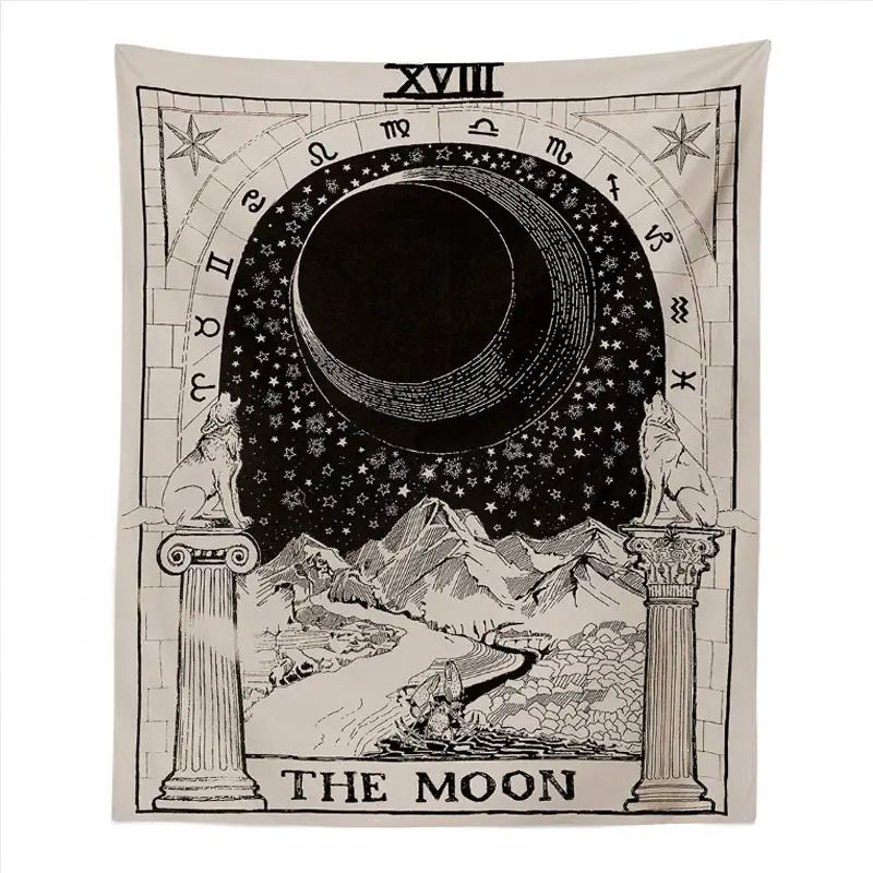 Гобелен с изображением Луны, волка, колдовства, настенный гобелен, средневековая Европа, гадание Таро, гобелен для медитации, йоги, ретро хиппи, ткань
