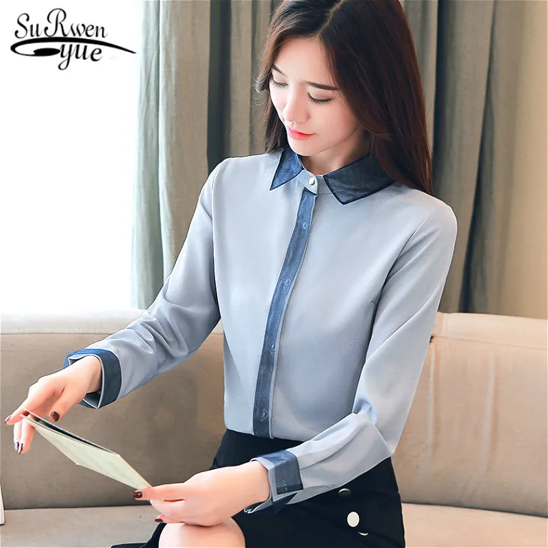 blusas mujer de moda 2022  womens tops and blouses Chiffon   Office Lady  Solid  Turn-down Collar  women blouses Button 1738 50
