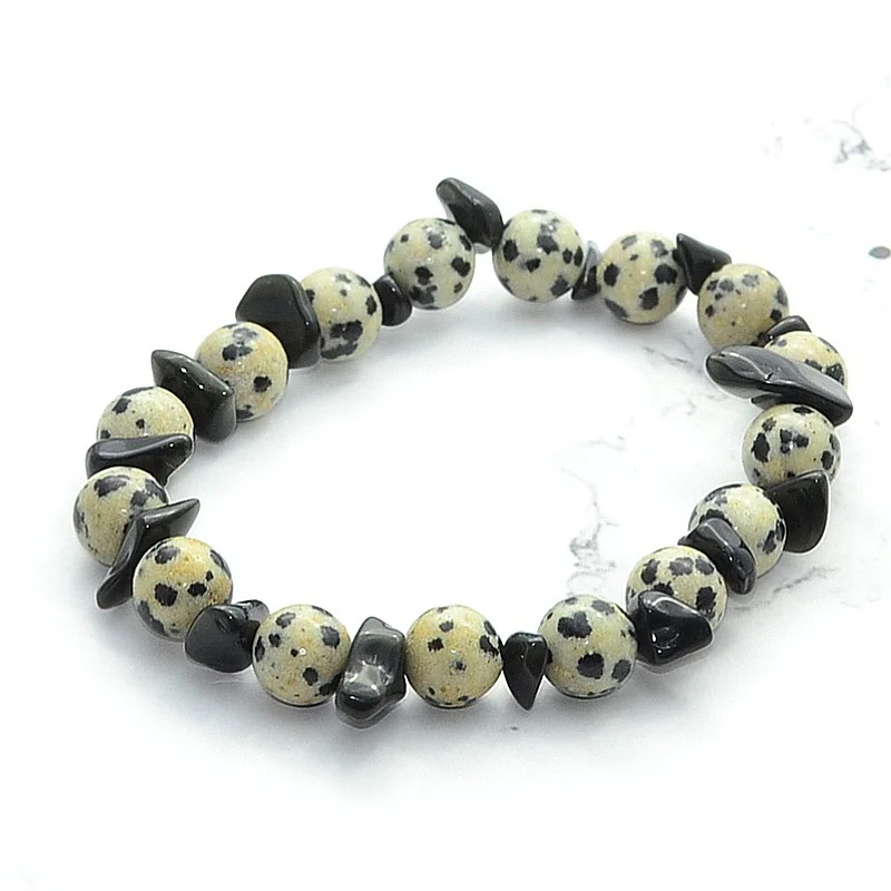 

Handmade Creative Obsidian Gravel Spots Stone Beaded Bracelet for Women Gift