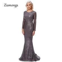Ziamonga элегантное платье с О-образным вырезом, длинным рукавом, блестками и блестками, облегающее платье русалки, женское длинное платье для свадебной вечеринки, Vestido Longo