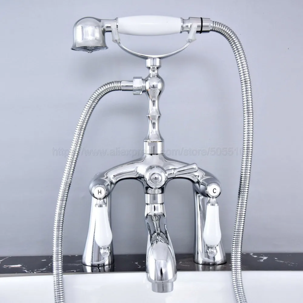 Polished Chrome Bath Tub Faucet Ceramic Handle & Handheld Shower Head Faucet Bathtub faucet set shower faucet set ztf758