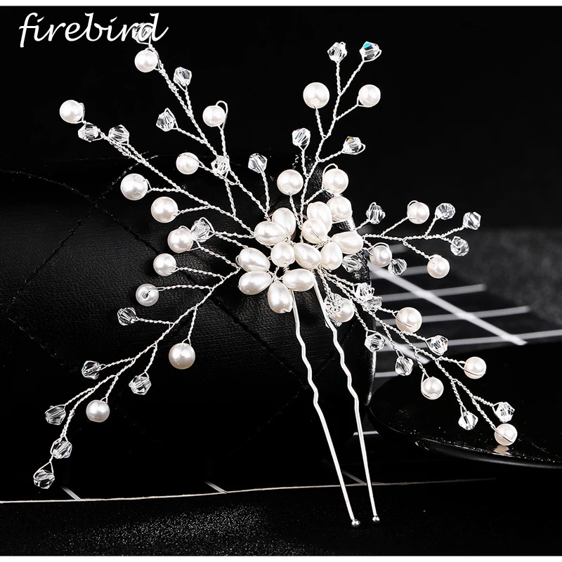 100 Handmade Pearl Hair Pins Tiara Women Silver Vine Crystal