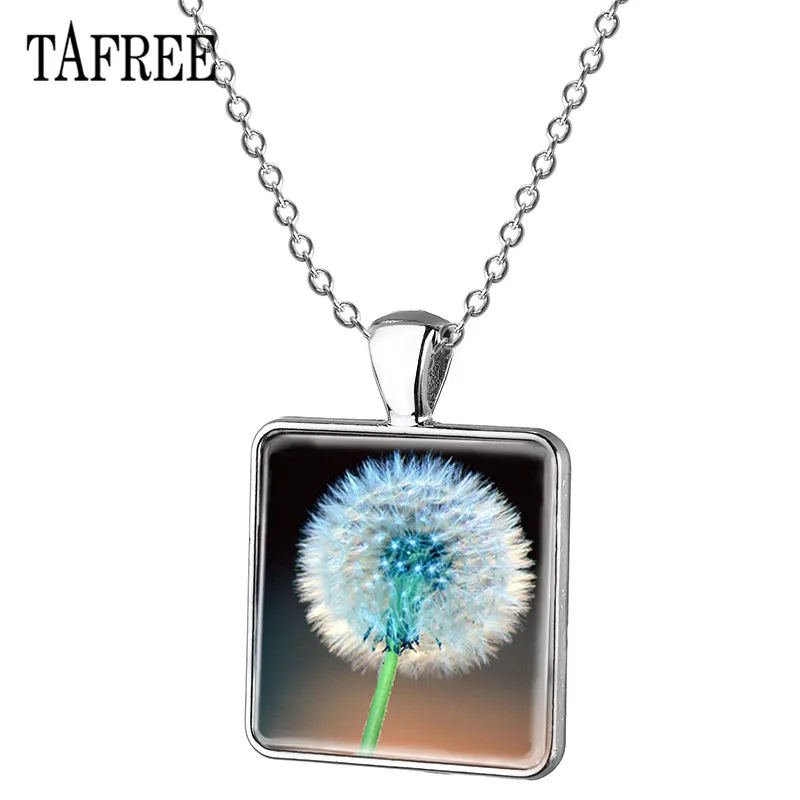 

TAFREE Dandelion Glass Caobochon Necklace Plants Art Picture Pendant Ladies Friends Birthday Party Wedding Gift DA07
