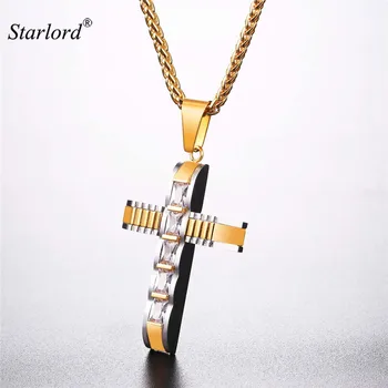 

Starlord Cross Pendant Necklace Cubic Zirconia Stainless Steel/Gold Color Religious Jewelry Necklaces For Men/Women GP2575