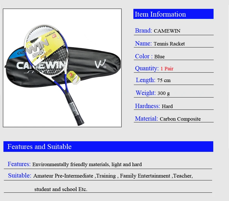 CAMEWIN бренд 1 пара Высокое качество углеродного волокна теннисные ракетки для мужчин и женщин tenis masculino ракетка tenis с сумкой