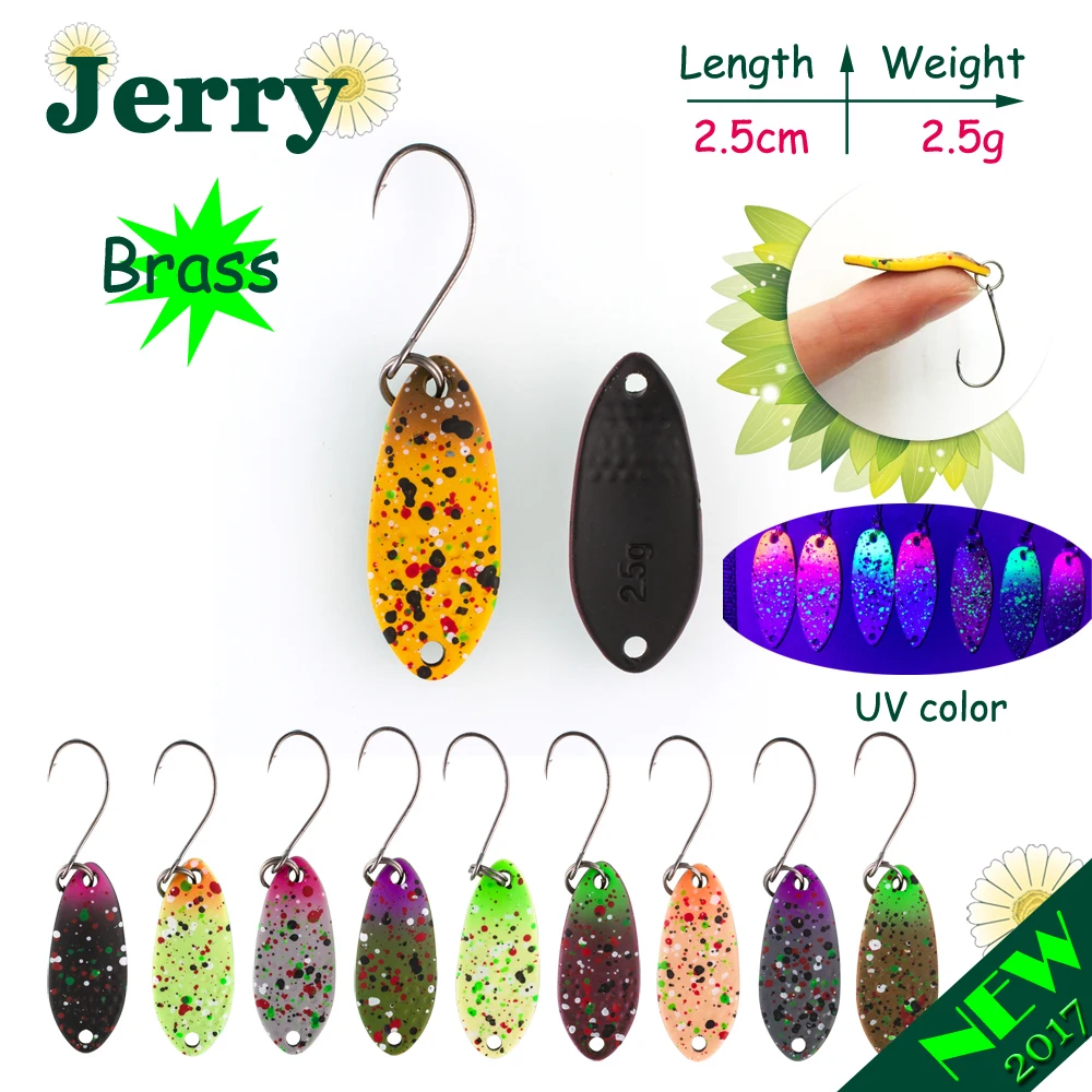 

Jerry 1pc 2.5g fishing lures hard bait brass fishing spoons trout lures wobbler spinner bait matt colors