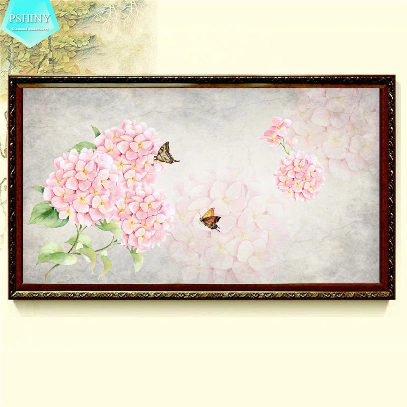 

PSHINY 5D DIY Diamond embroidery Pink Hydrangea flowers Picture Full Round rhinestone mosaic kit Diamond Painting cross stich