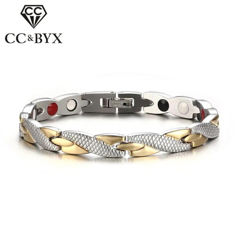 

CC Titanium Stainless Steel Single Row Bangles Bracelets For Men 19.7cm Magnet Health Stone Bracelet Armband Mannen SBRM-013