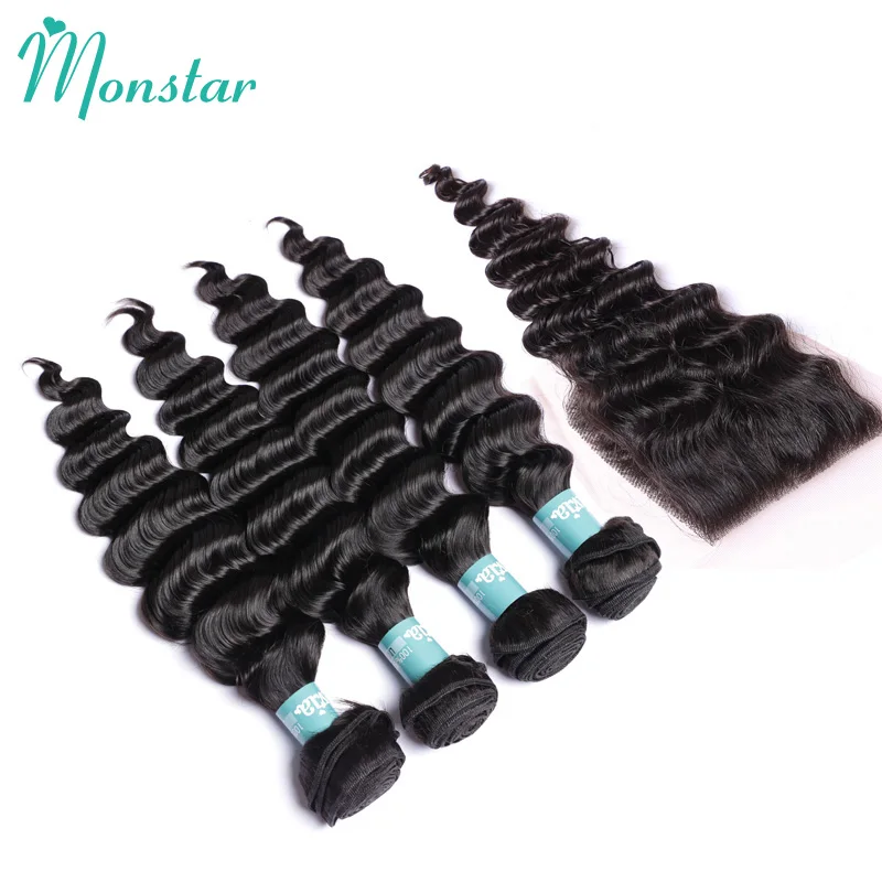 Monstar 8 28 дюймов перуанские волосы Remy свободная глубокая волна 2/3/4 пучки с