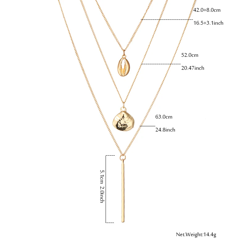 Yhpup Трендовое винтажное минималистичное ожерелье с подвеской в виде ракушки Цинковое ожерелье из сплава золота многослойное пляжное ювелирное изделие для женщин вечерние подарки