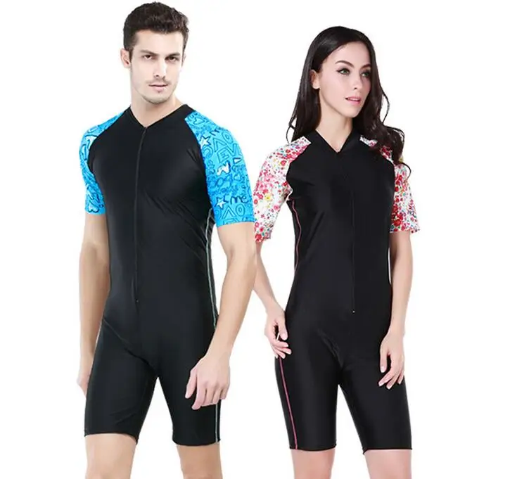 Men Women Unisex One piece Short Sleeve Surfing Swimwear Swimsuit Printed Rash Guard Front