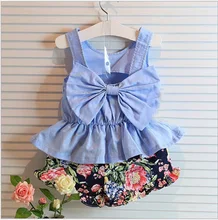 

baby girl summer set Back Bow Vest Dress And Floral Shorts Suit Sleeveless O-neck Fashion Pullover 2 Piece Set wholesale