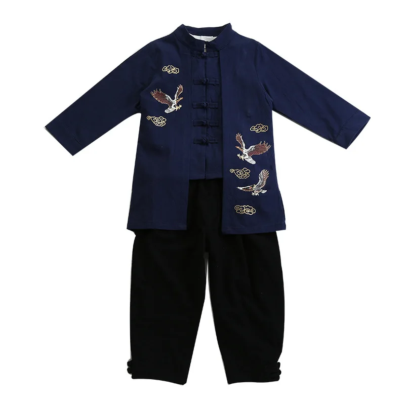 Модная одежда для мальчиков, костюмы, рубашка+ штаны, комплекты из 2 предметов, комплект детской одежды с длинными рукавами, китайский Детский костюм в стиле ретро