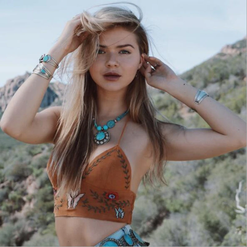Women Sexy Embroidery Bralette Bra Bustier Cropped Top Blusas Vest Halter (4)