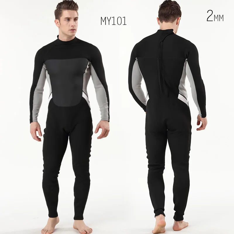 2mm Men Women wetsuit Long sleeved one piece Swimsuit neoprene Triathlon Diving suit Super Elastic Surf wet suit for cold water