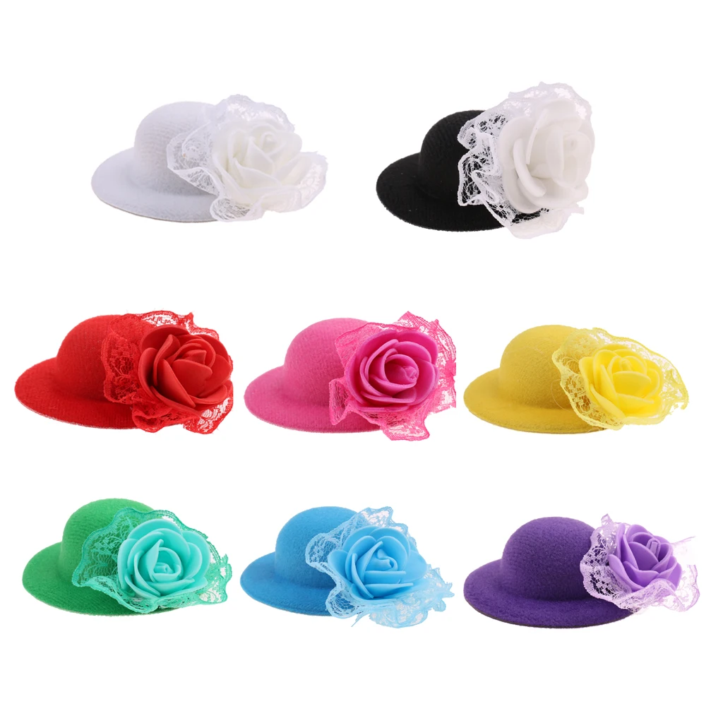 9Pcs Elegant Doll Caps New Round Bowler Hats with Lace Decoration for