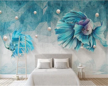 

beibehang Custom Sticker wallpaper European dark blue abstract line guppies wallpaper bedroom background papier peint mural 3d