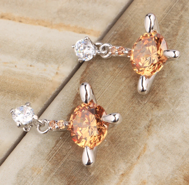 

Silky Champange Orange Morganite 925 Sterling Silver Jewelry Drop Dangle Earring S5394