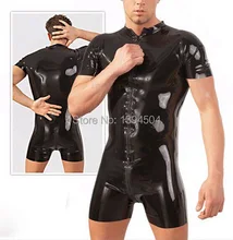 sex products sexy erotic lingerie Bodysuit Men black Latex front zipper to ass Catsuit Suits costumes Fetish Uniform shorts vest
