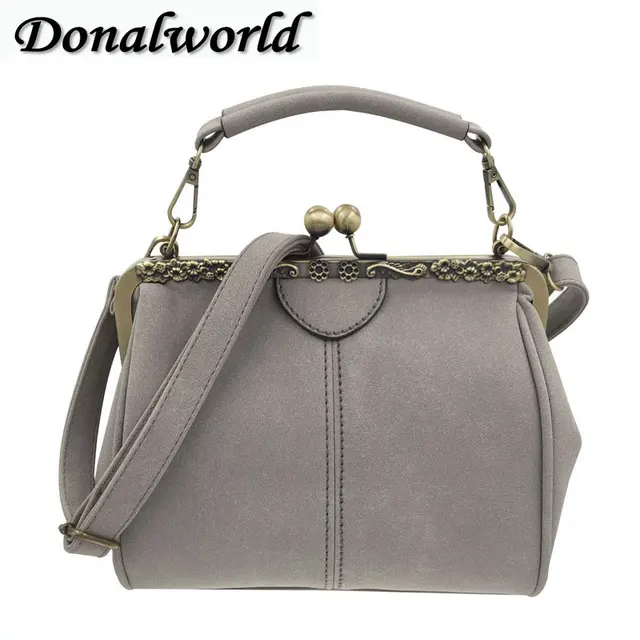 Donalworld Women Vintage Kiss Lock Handbag Imitation Pu Leather Donalworld Women Vintage Kiss Lock Handbag Imitation Pu Leather Shoulder Bags Purse Tote Fashion Messenger Bag