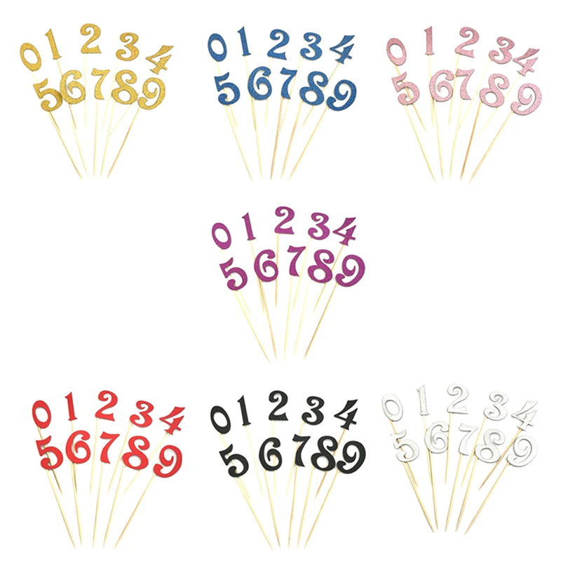 

10pcs Gold Silver Glitter Numbers Wedding Birthday Cupcake Party Decorations (0-9) Personalized Cake Topper Kit