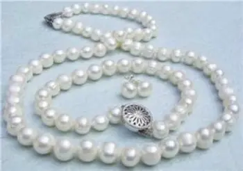 

8-9mm Genuine White Akoya Cultured Pearl necklace bracelet Earrings set ^^^@^Noble style Natural Fine jewe (B0322)