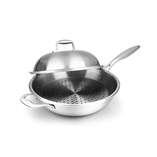 32cm Cooking Wok 304 Stainless Steel Wok No Coating Non Smoke Coating