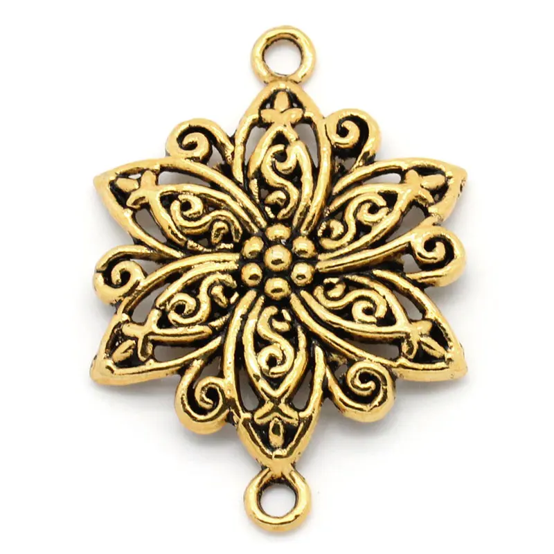 

Zinc metal alloy Connectors Findings Flower Gold Tone Flower Hollow Pattern Color Plated 4cm x 28mm ,3 PCs new
