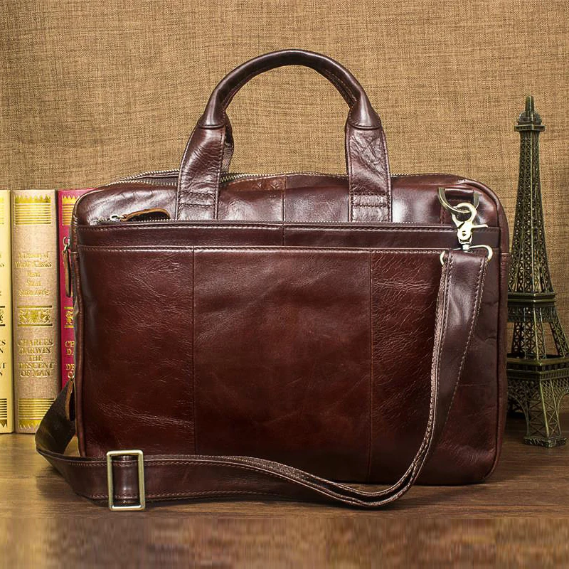 New Men Briefcases Genuine Leather Handbag Vintage Wax oil skin