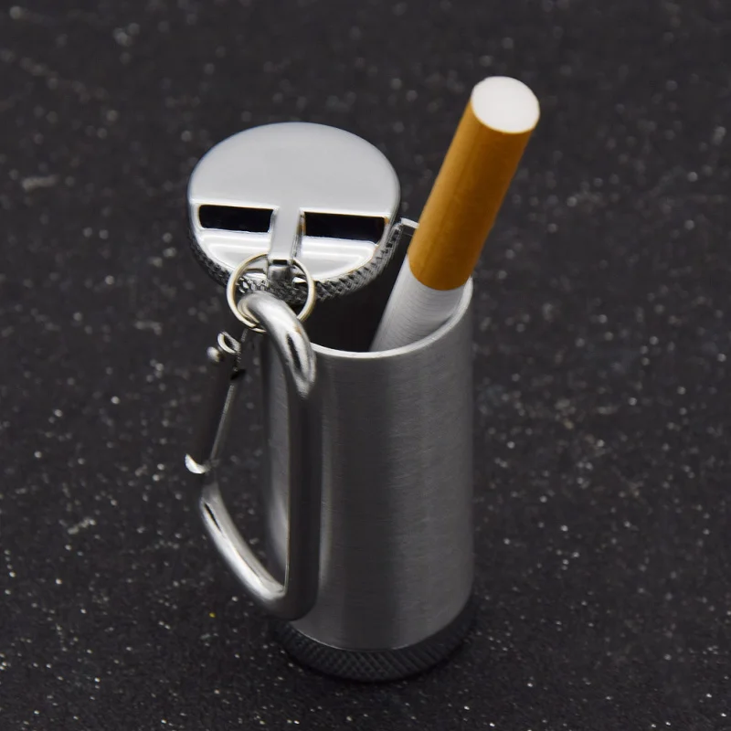 

fashion lychee Portable Pocket Car Cylinder Ashtray Key Chain Steel Travel Hiking Outdoor Tool Key Ring