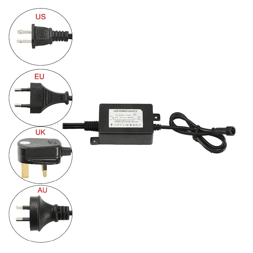 driver LED de 200 W, impermeable, adaptador de transformador de fuente de alimentación IP67, 90 V-130 V CA a 12 V CC, salida de bajo voltaje con enchufe de 3 clavijas, cable
