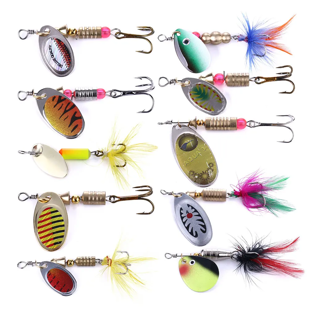 

2pcs a lot Spinner Spoon Fishing Lures Feathered Hook Artificial Bait Metal Fishing Tackle Sequins Bait for Trout Bass