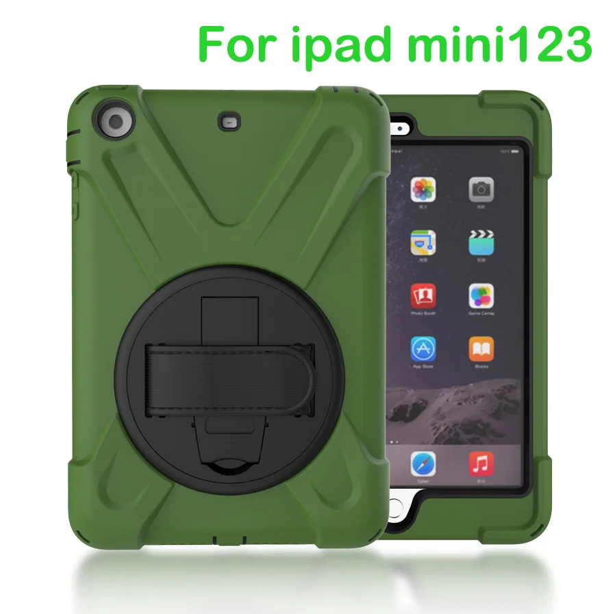 Чехол для Apple iPad mini2 mini3 mini1, Duty противоударный Гибридный Резина Прочный жёсткий защитный чехол Крышка+ подставка+ ремешок - Цвет: Army-Green-123-SDai